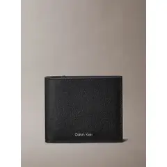 CALVIN KLEIN - Billetera negra plegada de cuero saffiano