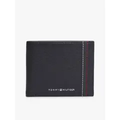 TOMMY HILFIGER - Billetera azul plegable de cuero