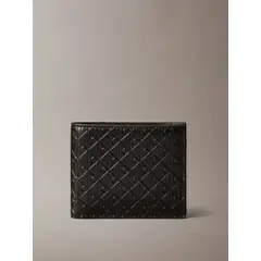 CALVIN KLEIN - Billetera negra plegada con monograma grabado con monedero