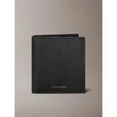 CALVIN KLEIN - Billetera negra plegada slim con logo grabado
