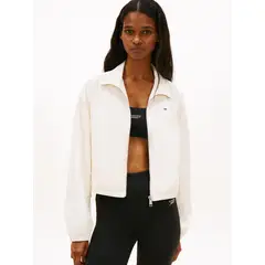 TOMMY HILFIGER - Chaqueta blanca con cremallera y cordón lateral Tommy Jeans