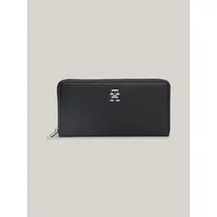 TOMMY HILFIGER - Billetera negra Essential grande con monograma TH