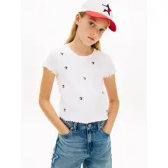 TOMMY HILFIGER - Top muy Para Niña ajustado con logo y estrellas bordadas
