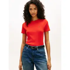 TOMMY HILFIGER - Camiseta roja slim de cuello redondo