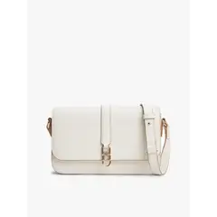 TOMMY HILFIGER - Bolso beige cruzado con solapa y monograma TH