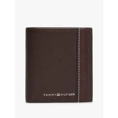 TOMMY HILFIGER - Billetera marrón plegable de Cuero granulada con logo