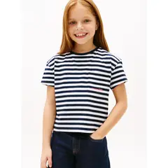 TOMMY HILFIGER - Camiseta azul Para Niña Essential holgada de rayas con logo