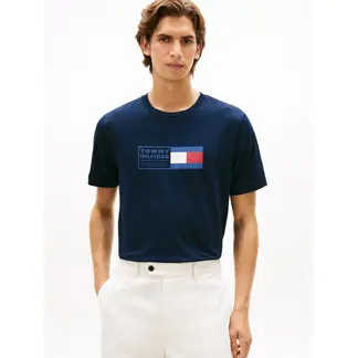 TOMMY HILFIGER - Camiseta azul de punto con cuello redondo