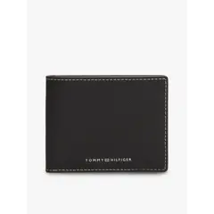 TOMMY HILFIGER - Billetera negra plegable de Cuero con logo