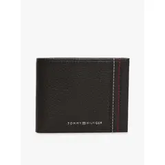 TOMMY HILFIGER - Billetera negra plegable de cuero