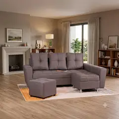 GENERICO - Elegantes Muebles Modernos en L Mónaco Sala con Sofá esquinero y puff.