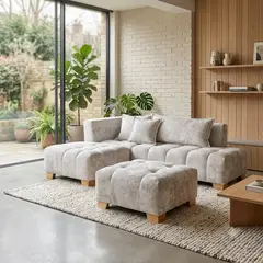 GENERICO - Elegantes Muebles Modernos en L Milán Sala con Sofá esquinero y puff.