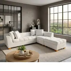 GENERICO - Elegantes Muebles Modernos en L Zénith Sala con Sofá esquinero y puff.