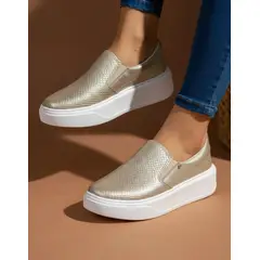 EVEGONZ - Zapatos Clásicos para Mujer Calzado en Cuero Dorado Aurora
