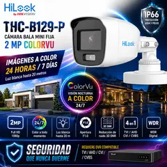 HILOOK - Cámara Bala ColorVu 2 MP Full HD 1080p Lente 2.8 mm Visión a Color 24/7 para exterior