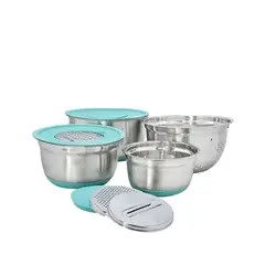 TEZZIO - Set De 10 Piezas En Acero Inoxidable 4 Bowls Con Tapa Y 2 Coladores - TH-00671