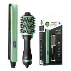 GENERICO - Combo Cepillo Secador Y Plancha Match Pro 2en1 Aguacate 2000w Verde Anti-frizz 110v