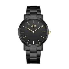 LOIX - Reloj Hombre Original Acero Negro Extraplano Cristal Zafiro Cuarzo Minimalista Lujo LA2155-3