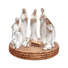GENERICO - Sagrada Familia Con 9 Figuras En Resina De Color Blanco