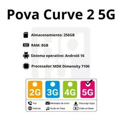 TECNO MOBILE - Celular Tecno Pova Curve 2 5G 256Gb 8Gb Ram Morado + Obsequio Audifonos Lamborghini