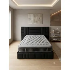 PLUMA HOME - CAMA BLACK 140X190  COLCHON + BASECAMA + CABECERO gratis protector + almohadas