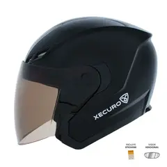 XECURO - Casco Abierto XR-710 DOT Negro Brillo Visor Humo L