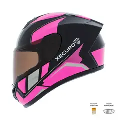 XECURO - Casco Integral XR-921 DOT Neo Negro-Rosado Brillo Visor Humo S
