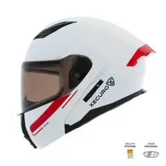 XECURO - Casco Abatible XR-926 DOT Rock Blanco-Rojo Brillo Visor Humo XL