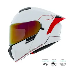 XTRONG - Casco Abatible XTR-PHANTOM ECE-2206 Blanco-Rojo Brillo SP Negro-Brillo Visor Rojo M