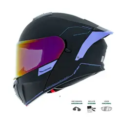 XTRONG - Casco Abatible XTR-PHANTOM ECE-2206 Negro-Morado Mate SP Morado-Brillo Visor Morado M