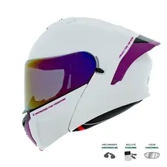 XTRONG - Casco Abatible XTR-PHANTOM ECE-2206 Storm Blanco-Morado Mate S (Sin Mecanismo Adicional)