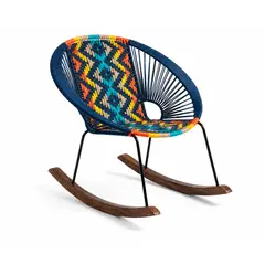 G HOME - Silla Mecedora Tejida Artesanal Mimbre Colibrí Azul