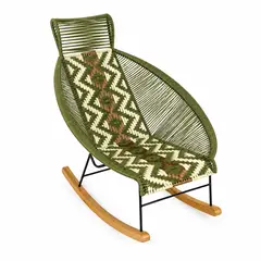LJ HOME - Silla Mecedora Tejida Mimbre Plástico Verde Militar