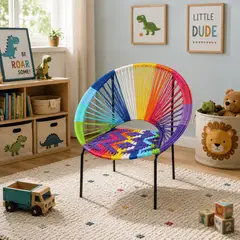 LJ HOME - Silla Infantil Tejida Mimbre Plástico Multicolor