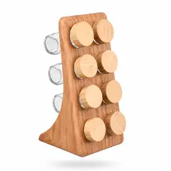 GENERICO - Especiero Organizador Cocina X8 Base De Madera Con Frascos De Vidrio Ahorra Espacio