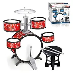 MARKET TOYS - Batería Infantil Jazz Drum 5 Tambores Con Platillo + Silla