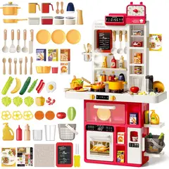 MARKET TOYS - Cocina Infantil 88 Cm 69 Accesorios Luz+ Sonido +agua+ Vapor