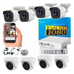 HIKVISION - Kit CCTV HiLook 8 Cámaras 2MP Full HD + DVR 8 Canales + 100m Cable UTP Exterior/Interior