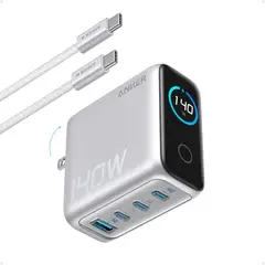 ANKER - Cargador 140w Con Pantalla Usb-c X 3 Usb A X 1 - Gan