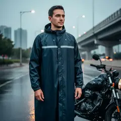 NUBOTTA - Capa Gabán Impermeable Abrigo Largo Lluvia Resistente Azul Oscuro 860