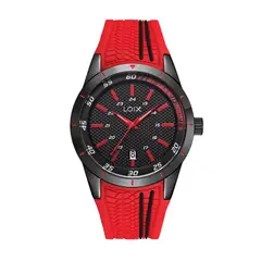 LOIX - Reloj Hombre Original Silicona Rojo Negro Deportivo Calendario Pulsera Cuarzo L2163-1