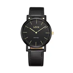 LOIX - Reloj Hombre Original Cuero Negro Extraplano Zafiro Cuarzo Analógico LA2156-3