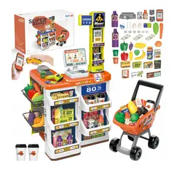 MARKET TOYS - Supermercado Infantil 60 Pcs Con Carrito De Mercado