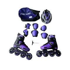 CHICAGO - PATINES SEMIPROFESIONALES ANTICHOQUE MORADOS AJUSTABLE 36,37,38,39 + KIT +BOLSO