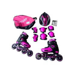 CHICAGO - PATINES SEMIPROFESIONALES ANTICHOQUE FUCSIA AJUSTABLE 36,37,38,39 + KIT +BOLSO