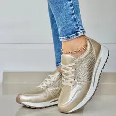 EVEGONZ - TENIS DEPORTIVOS EN CUERO PARA MUJER DORADO ILUSION