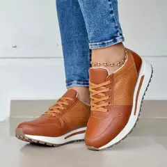 EVEGONZ - TENIS DE MUJER ZAPATOS DEPORTIVOS EN CUERO MARRON ILUSION