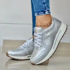 EVEGONZ - TENIS PARA MUJER ZAPATOS COMODOS PLATEADOS ILUSION