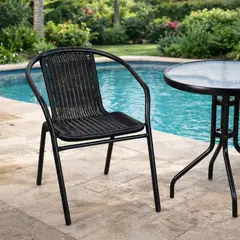 RTA DESIGN - Juego de Terraza Rattan Bari, Color Negro