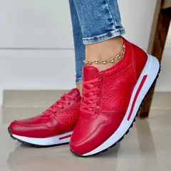 EVEGONZ - ZAPATOS DE MUJER EN CUERO TENIS DEPORTIVOS ROJO ILUSION